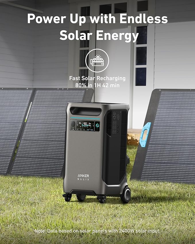 Anker SOLIX F3800 Portable Power Station, 3840Wh, LiFePO4 Batteries, Ultra-High 6000W AC Output with 120V/240V, Solar Generator for Home Backup, RVs, Emergencies, Power Outages, and Outdoor Camping