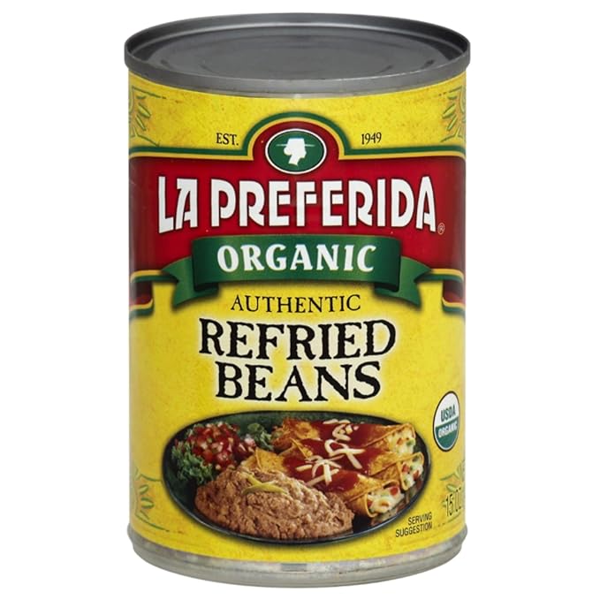 La Preferida Organic Refried Pinto Beans (100% Vegan & Lard-Free) Just 3 Simple Ingredients – USDA Certified, 9g of Protein & 5g of Fiber Per Serving, 15 oz. (Pack of 18)