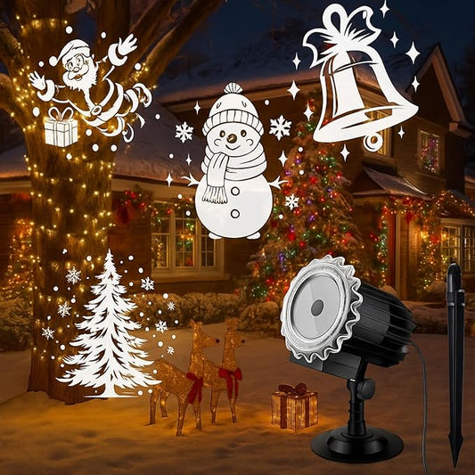 Tuanse Christmas Projector Lights Outdoor Rotating Santa Projector Snowflake LED Flood Light Holiday with Stars for Xmas Party Garden Landscape Decoration