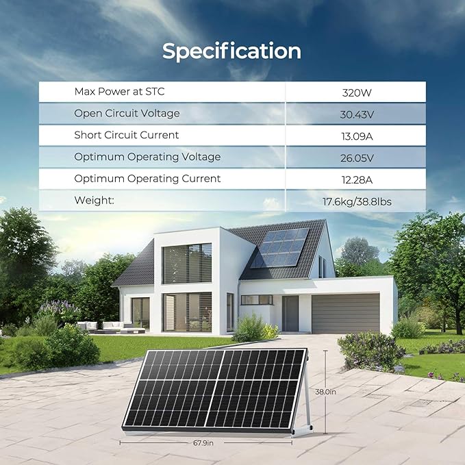 Renogy Bifacial 4pcs 320 Watt Solar Panels 12/24 Volt Monocrystalline PV Power Charger On/Off-Grid 1280W Supplies for Rooftop Charging Station Farm Yacht and Other Off-Grid Applications (Pack of 4)