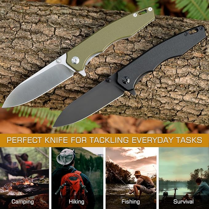 Folding Pocket Knife Handfeel, 9Cr18MoV Blade with G10 Durable Handle,EDC Knife with Clip, SharP Camping knives