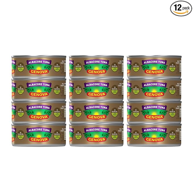 Genova Premium Albacore Tuna in Olive Oil, 5 Ounce Cans (Pack of 12), Low Sodium, Wild Caught Canned Tuna, Solid White