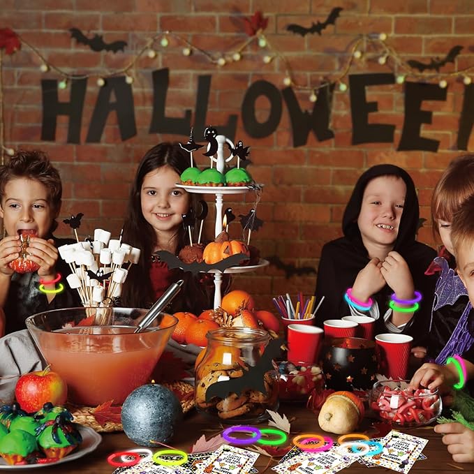 144pcs Halloween Party Favors Glow Sticks Trick or Treat Gifts Non Candy Halloween Party Supplies Glow Bracelets Goodie Bags Classroom Prizes Non Candy