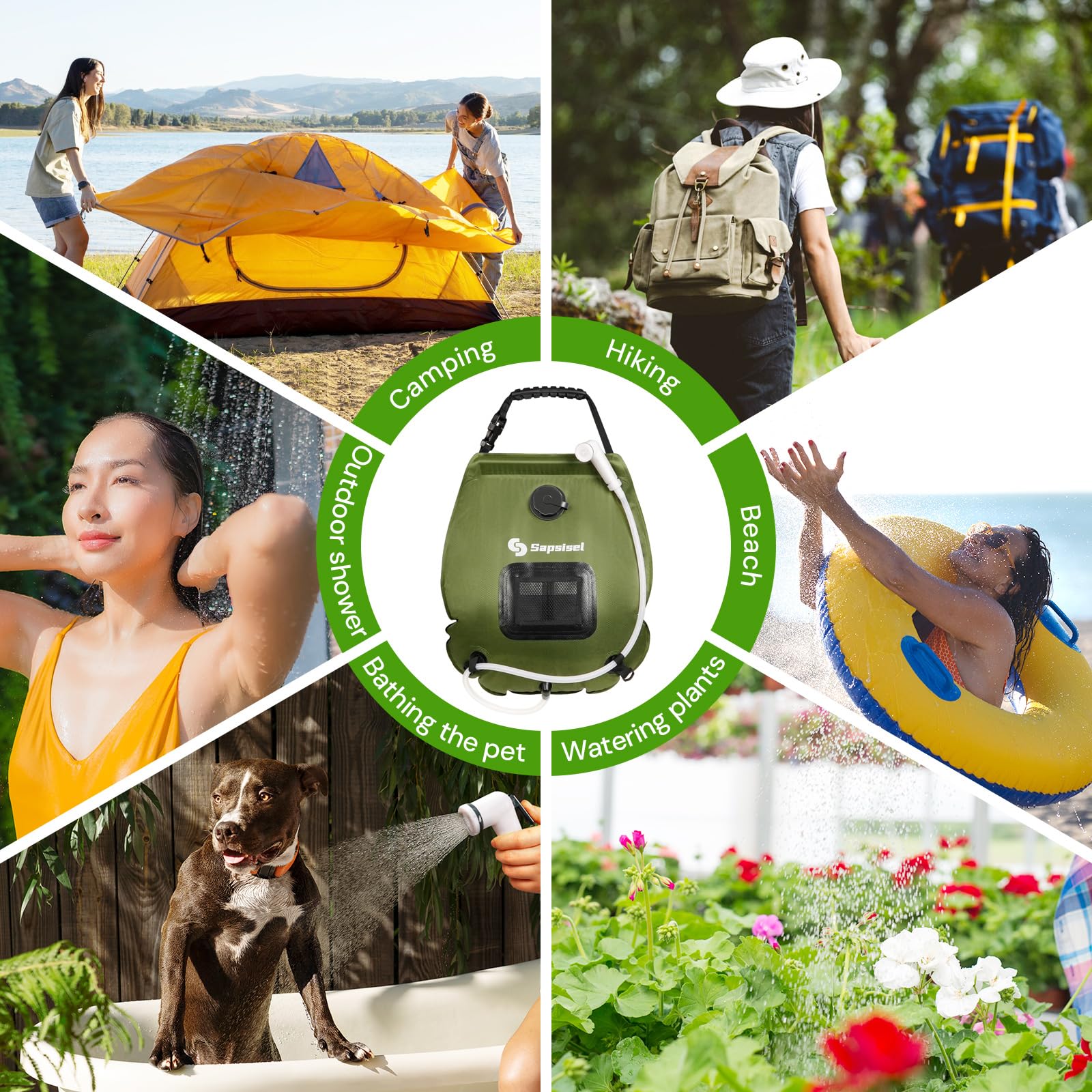 sapsisel Camping Shower Bag,5 Gal/20L Solar Camping Shower, Portable Shower