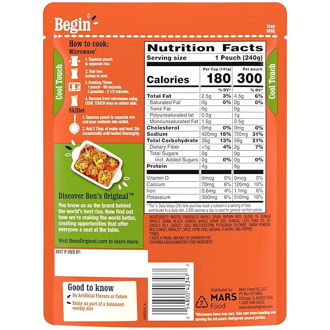 BEN'S ORIGINAL Ready Rice Whole Grain Medley Quinoa and Brown Flavored Rice, Easy Dinner Side, 8.5 oz Pouch (Pack of 12)