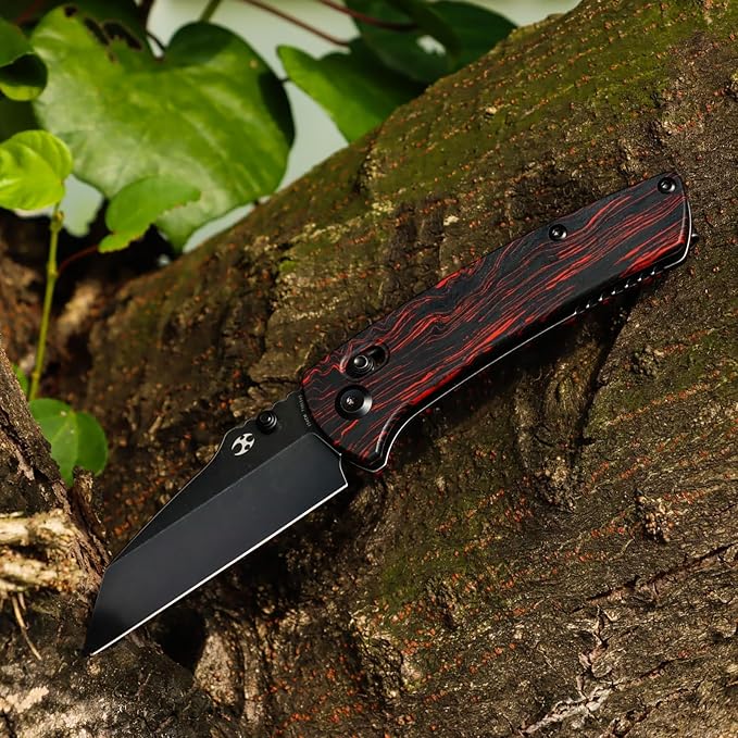 KANSEPT Main Street Pocket Folding Knife, 3.36''Black 154CM Sharp Blade,Black and Red G-Mascus Handle with Axis Lock and Thumb Stud, Perfect Clip for Camping Hiking Fishing Gift Everyday Carry T1015v5