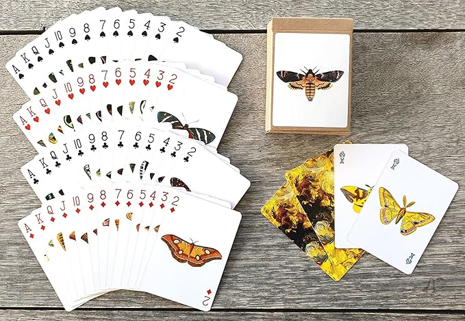 MYSTIC MOTH MENAGERIE Playing Cards (Poker Deck 54 Cards All Different) Rare Vintage Moth Species on Unique Poker Playing Cards for Nature Fans and Lepidoptera Collectors Vintage Illustration