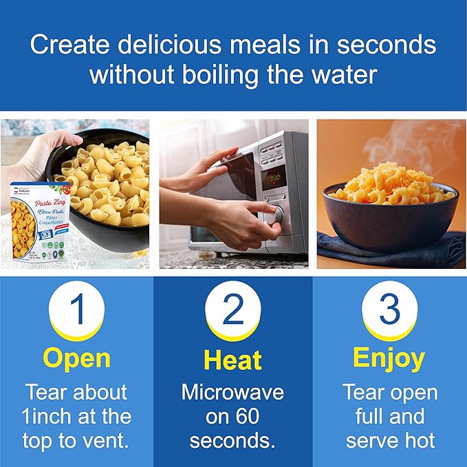 Pasta Zing Elbow Pasta – Fully Cooked, Microwave-Ready in 60 Seconds, Made with 100% Italian Durum Wheat, Non-GMO, Halal & Kosher Certified – 7.05 oz (Pack of 7)