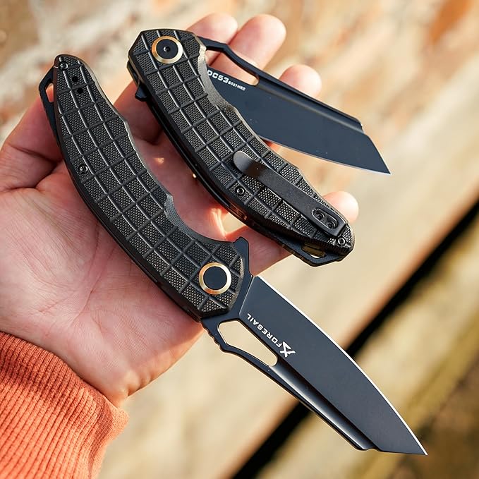 Folding Pocket Knife, 3.54" DC53 Steel Blade,4.65" G10 Handle, Liner Lock, Reversible Pocket Clip for Everyday Carry, Outdoor Activities. (Black PVD blade)