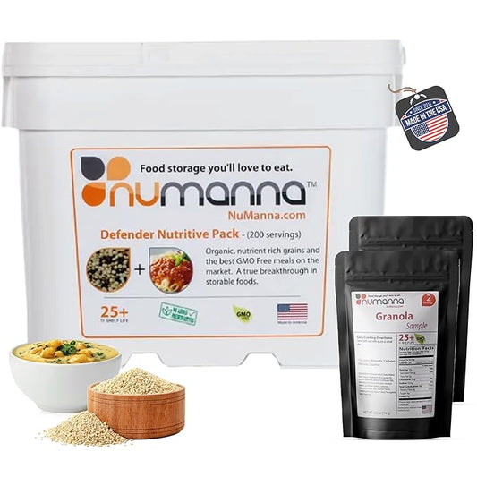 Numanna Defender Nutritive Pack Bucket 204 Servings | 1-Month Emergency Food Supply | GMO-Free, Non-Perishable Meals with Organic Grains & Superfoods | Easy to Prepare | Camping & Daily Use Pack of 1