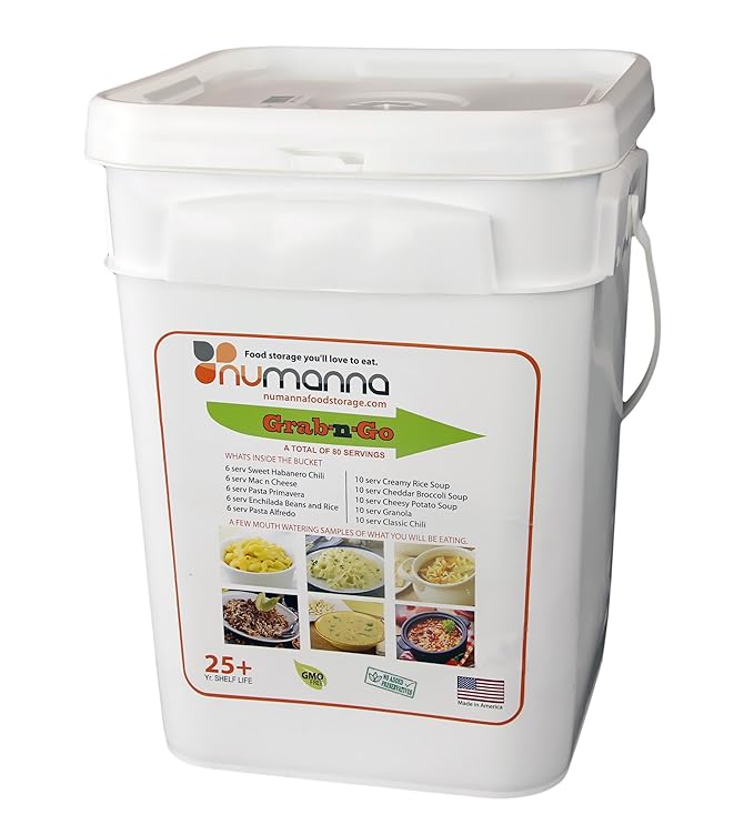 Numanna Grab-n-Go Bucket ??80 Servings, 12 lbs | Freeze-Dried Premade Meals | Ready-to-Eat Breakfast & Dinner | Non-Perishable, 25+ Year Shelf Life | Emergency & Survival Food Kit | Made in USA | Pack of 1