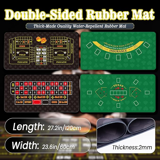 5 in 1 Super Casino Game Set: Blackjack/Texas Hold'em/Roulette/Craps/Poker Kit, 10" Wooden Roulette Wheel, Carrying Case with 360 Plastic Chips, 6 Deck Shuffler, 2 Double-Sided Rubber Mat And More