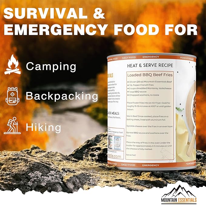 MOUNTAIN ESSENTIALS All Natural Canned Beef 28 Oz – Fully Cooked, Ready to Eat, Gluten Free – Canned Meat for Daily Use, Emergency, Survival & Camping – 5-Year Shelf Life – Made in USA – Pack of 1