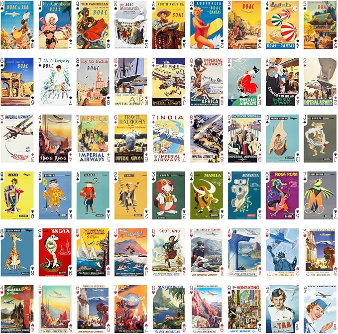 Aviation Vintage Posters Playing Cards (Poker Deck 54 Cards All Different) Vintage Retro Travel Posters Avia Plane Stewardess