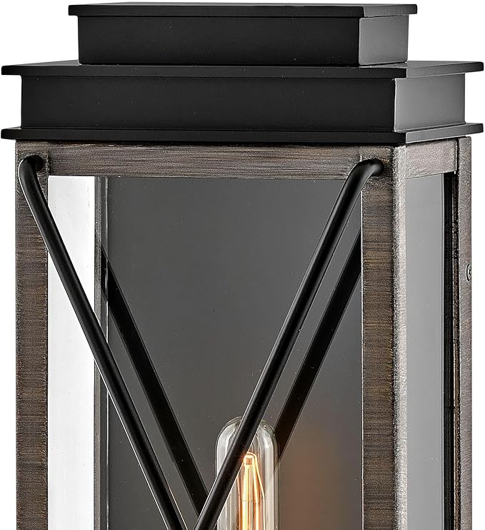 Hinkley Montecito Medium Wall Mount Outdoor Lantern - Modern, 1-Light, Aluminum, Clear Glass - Black with Driftwood Gray Accents