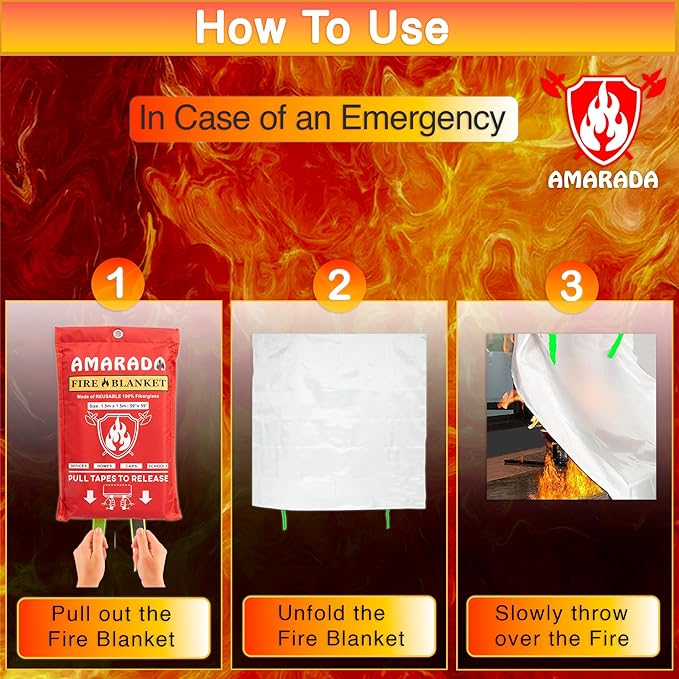 | 4 Pack Emergency Fire Blanket | Large Size 59"x 59" | Ideal for Kitchen, Schools, Offices, Cars, Camping, BBQ, Outdoor Activities