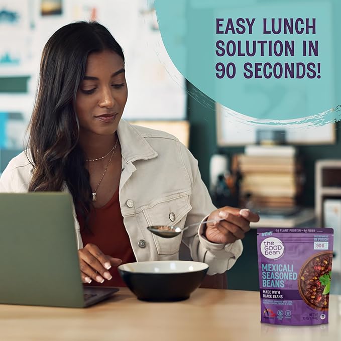 The Good Bean Heat and Eat Microwaveable Pouch - Mexicali Seasoned Beans - (4 Pack) 10 oz Pouch - Simmered Black Beans with Corn