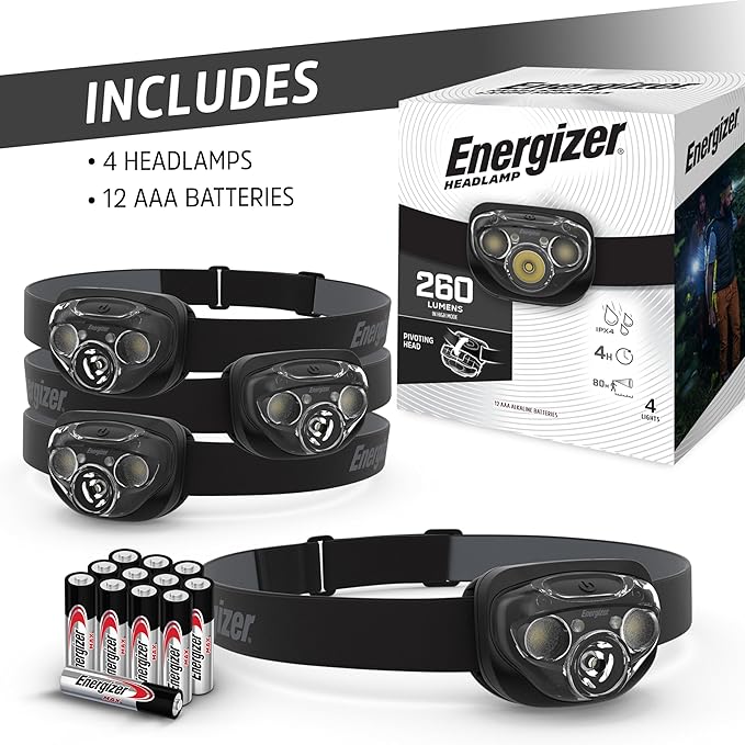 Energizer LED Headlamps PRO260 (16-Pack), IPX4 Water Resistant Headlamps, High-Performance Head Light for Outdoors, Camping, Running, Storm, Survival LED Light for Emergencies (Batteries Included)