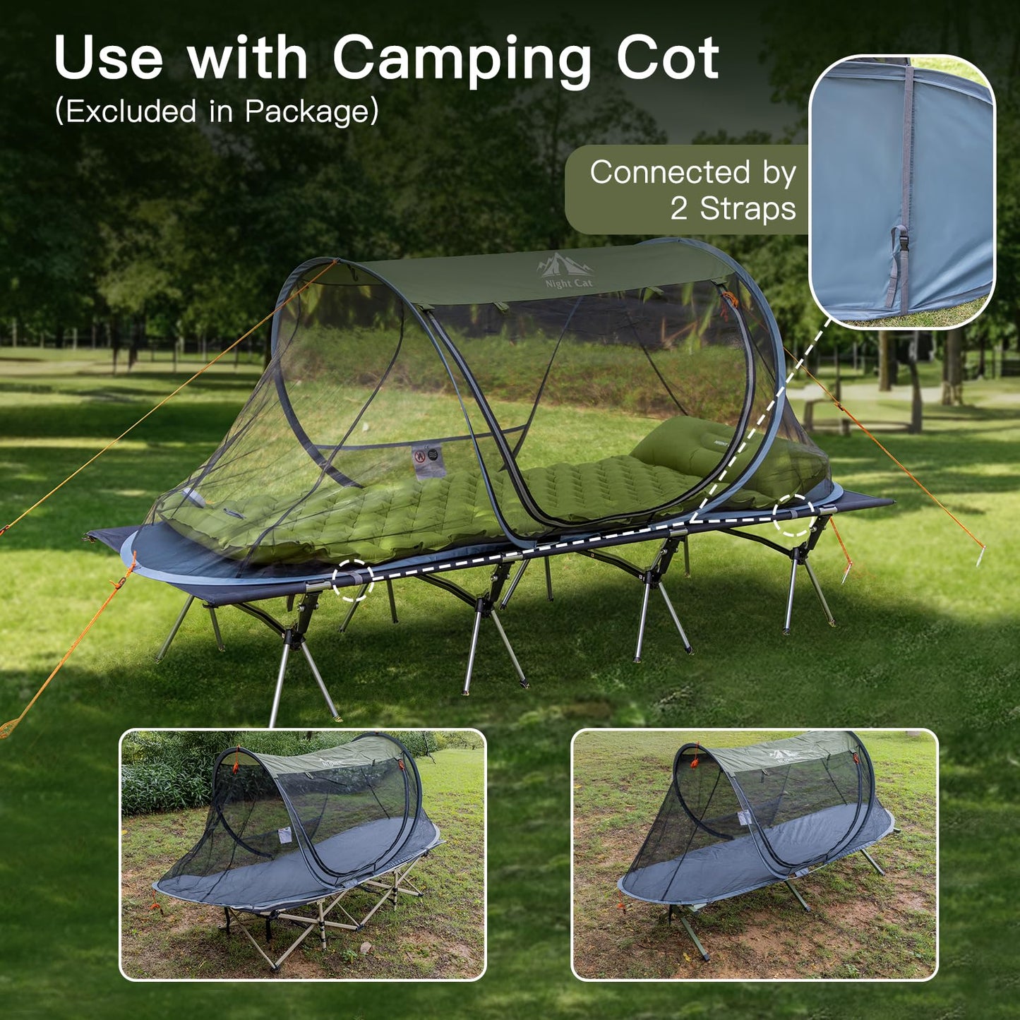 Night Cat Pop-up Mosquito Tent: 1 Person Camping Tent with Bug Screen Net Adults Fits for Camping