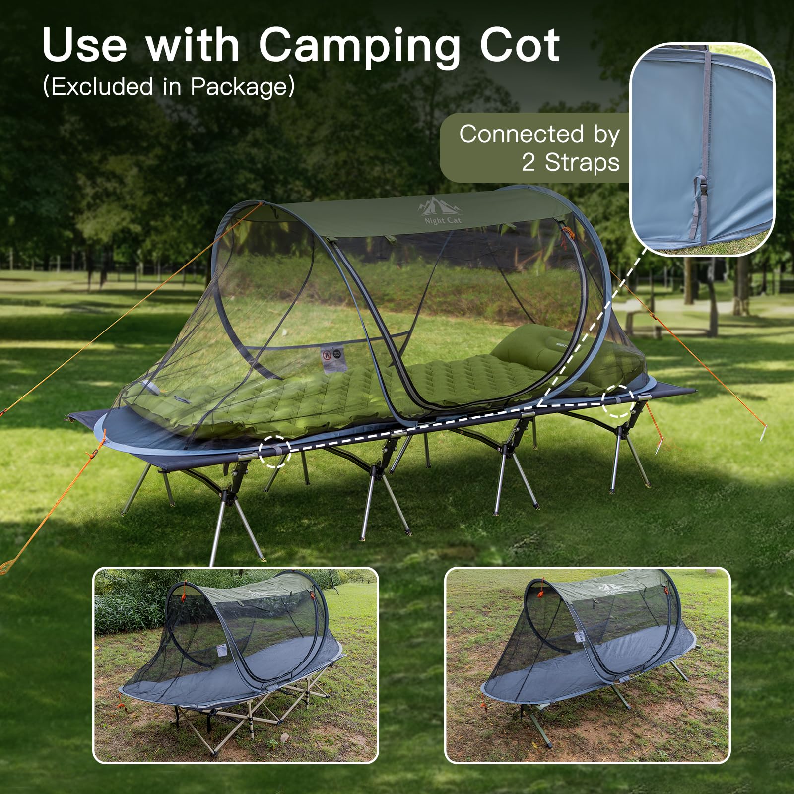 Night Cat Pop-up Mosquito Tent: 1 Person Camping Tent with Bug Screen Net Adults Fits for Camping