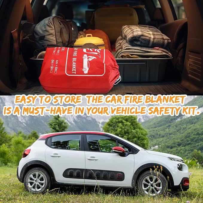 Emergency Fire Blanket for Car Vehicle Fiberglass Extinguisher Blanket Large Fire Suppression Survival Safety Equipment for Automobiles Motorcycles Warehouses House Camping