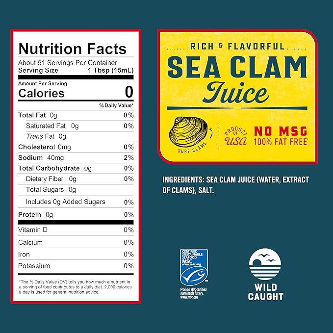 Snow's Sea Clam Juice, 46 oz Can (Pack of 12) - Premium Grade Rich & Flavorful Clam Juice from Wild Caught Surf Clams - Gluten Free, Keto Friendly, Fat Free