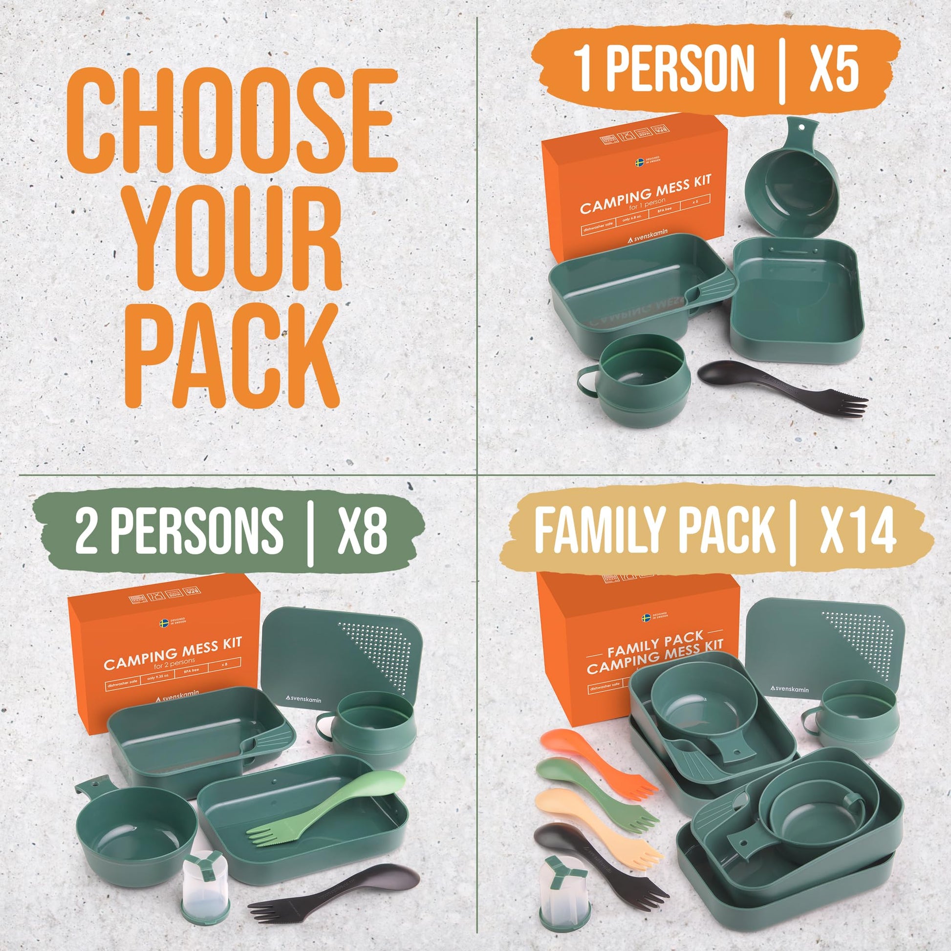 Reusable Camping Spork Set 2-Pack - 3-in-1 Travel Sporks, Lightweight Durable Utensils & Silverware
