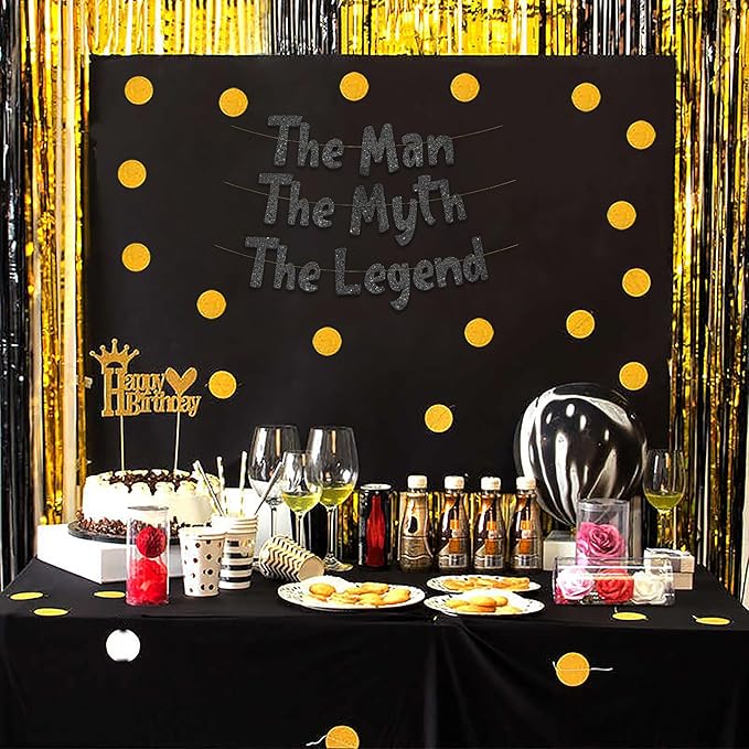 The Man The Myth The Legend Black Glitter Banner – Men’s Birthday, Bachelor Party, Retirement Party Supplies, Gifts and Decorations