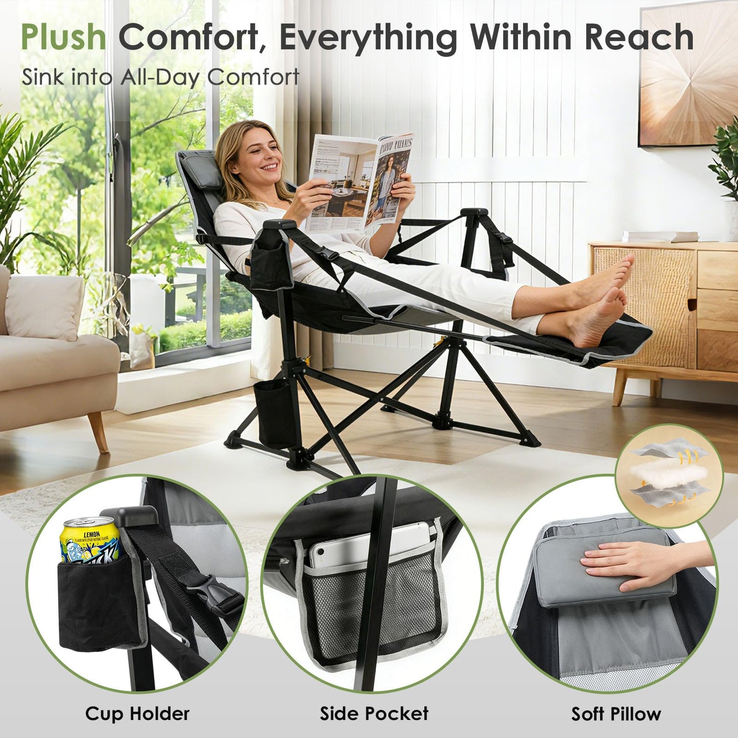 Suteck Hammock Camping Chair with Footrest,500LBS Oversized Swinging Chairs