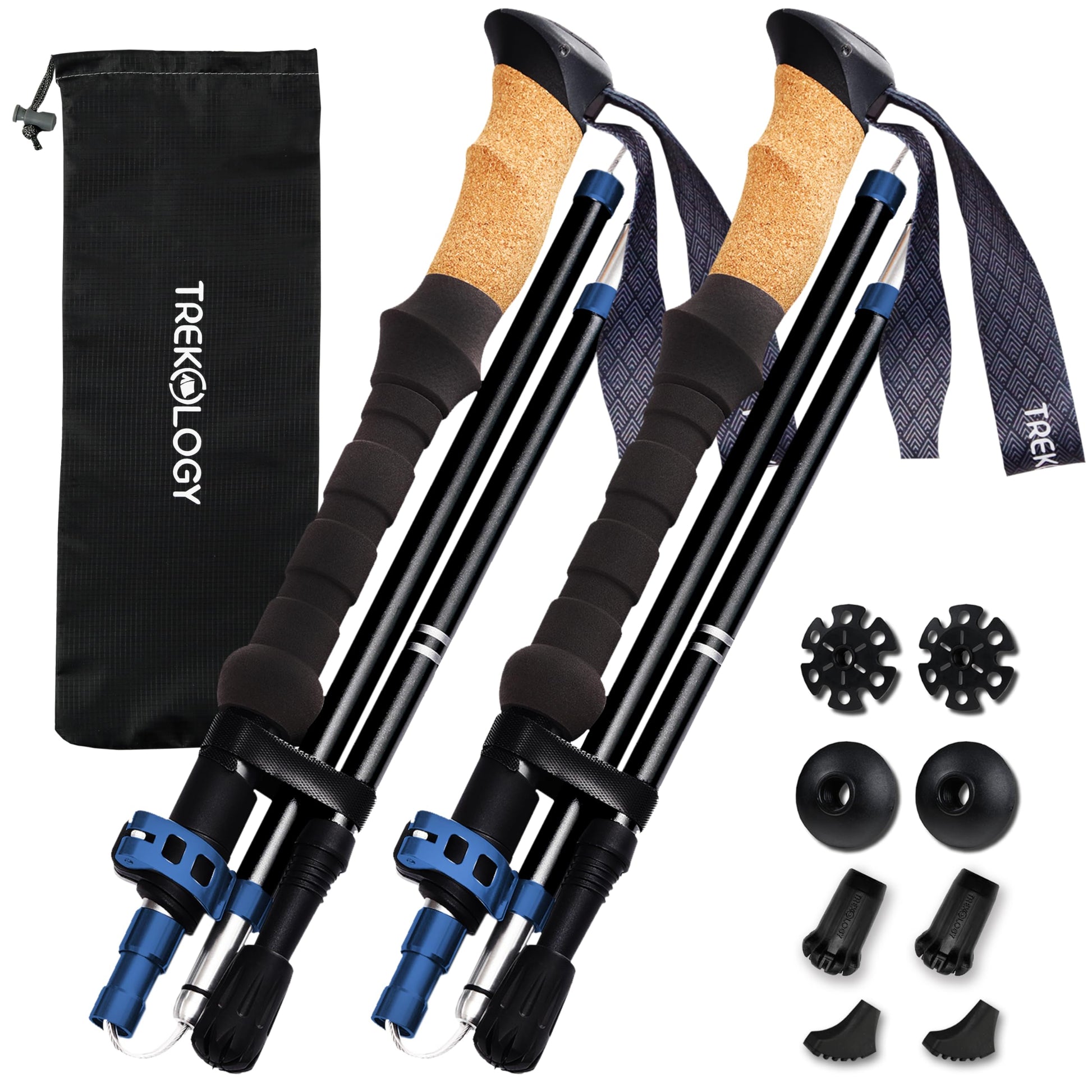 TREKOLOGY Trek-Z Cork Grip Trekking Poles – Lightweight Folding Hiking Poles, Adjustable Height