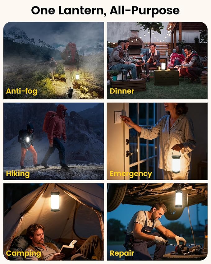 Glocusent 135 LED Ultra Bright Camping Lantern, Up to 200H, 5000mAh Camping Lights with 3 Colors & 5 Brightness, SOS, Max 1500LM, Rechargeable Lantern for Power Outages Camping Hiking Emergency
