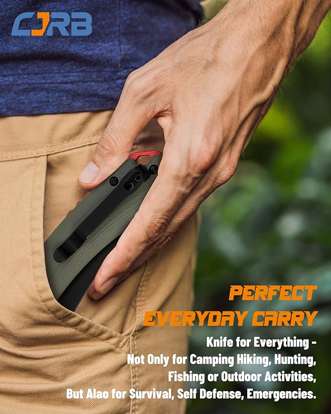 CJRB Tactical Knife, Small Folding Pocket Knife with AR-RPM9 Steel Blade and G10 Handle for Men Outdoor, Survival, Hunting, Camping Gobi(J1906B) Green