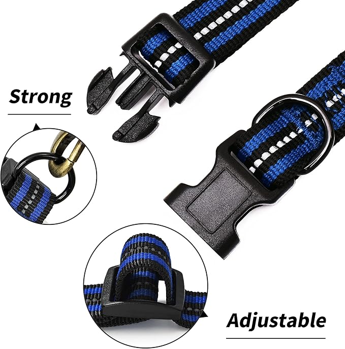 Mile High Life Reflective Dog Collar | Nylon Pet Collars wiith Buckle | Light Weight Puppy Collars | Blue Dog Collars for Large Dogs (Blue, L)
