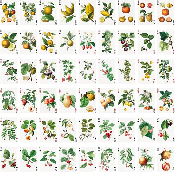 Fruits and Berries Playing Cards (Poker Deck 54 Cards All Different) Vintage Antique Botannical Books Illustration by Pierre Redoute