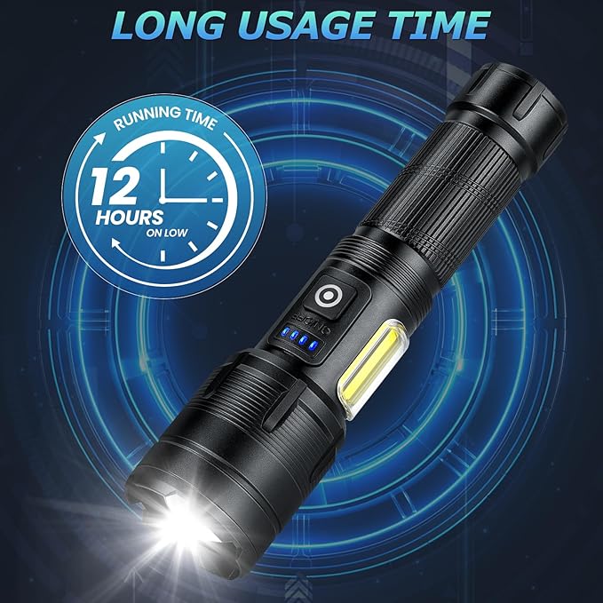 Rechargeable LED Flashlights High Lumen,99,000 Lumens Super Bright Flashlight,Powerful Flash Light 7 Modes with COB Work Light Waterproof for Home Outdoor Camping Hiking
