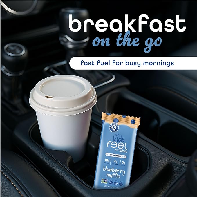 Feel Bar Minis ??Kids Protein Bars | Blueberry Muffin | 10g Plant Protein | 100 Calories | No Added Sugar | + Daily Veggies | Gluten Free, No Nuts, No Soy, No Dairy, No Grains (12 Pack)