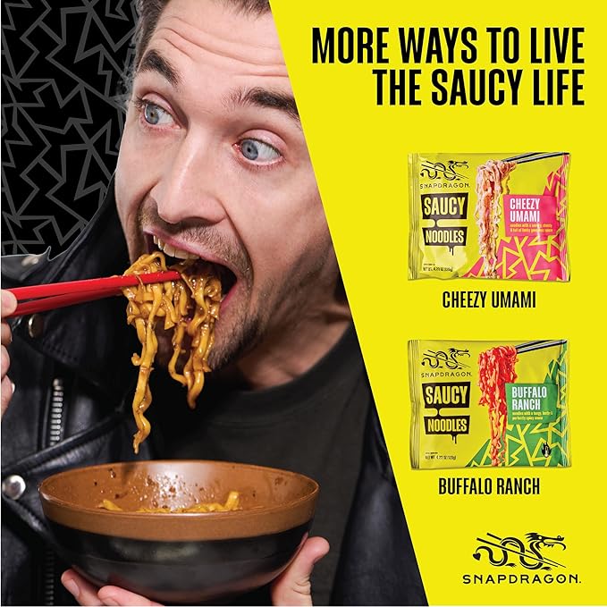 Snapdragon Saucy Instant Noodles with Korean BBQ Slurpable Sauce - Quick Meal, Snack, and Lunch. 4-Pack Microwave Noodles for Cup, Bowl, Ramen or Asian Stir Fry