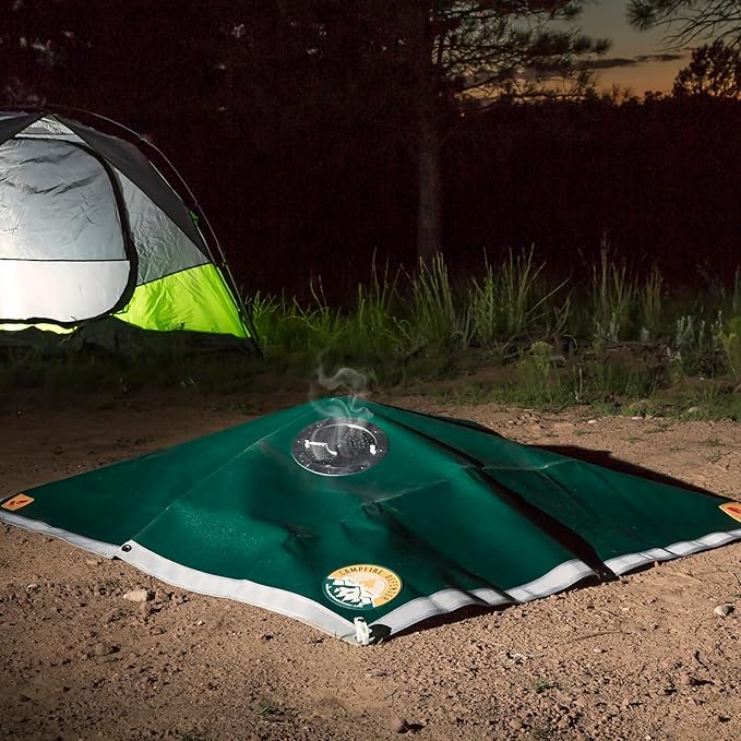 Campfire Defender Outdoor Fire Pit Cover, 68" x 60" - Camping Firepit Cover Square with Adjustable Vent, Weatherproof Emergency Blankets, Heavy Duty Military Grade Camper Blanket with Glow in the Dark