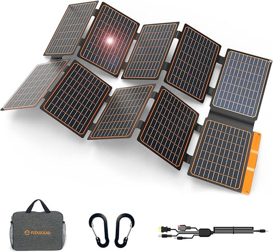FlexSolar 100W Portable Solar Panel - 24% High Efficiency, IP67 Waterproof, QC3.0 USB-A/USB-C/DC Output for Small Power Station, Camping, RV & Emergency