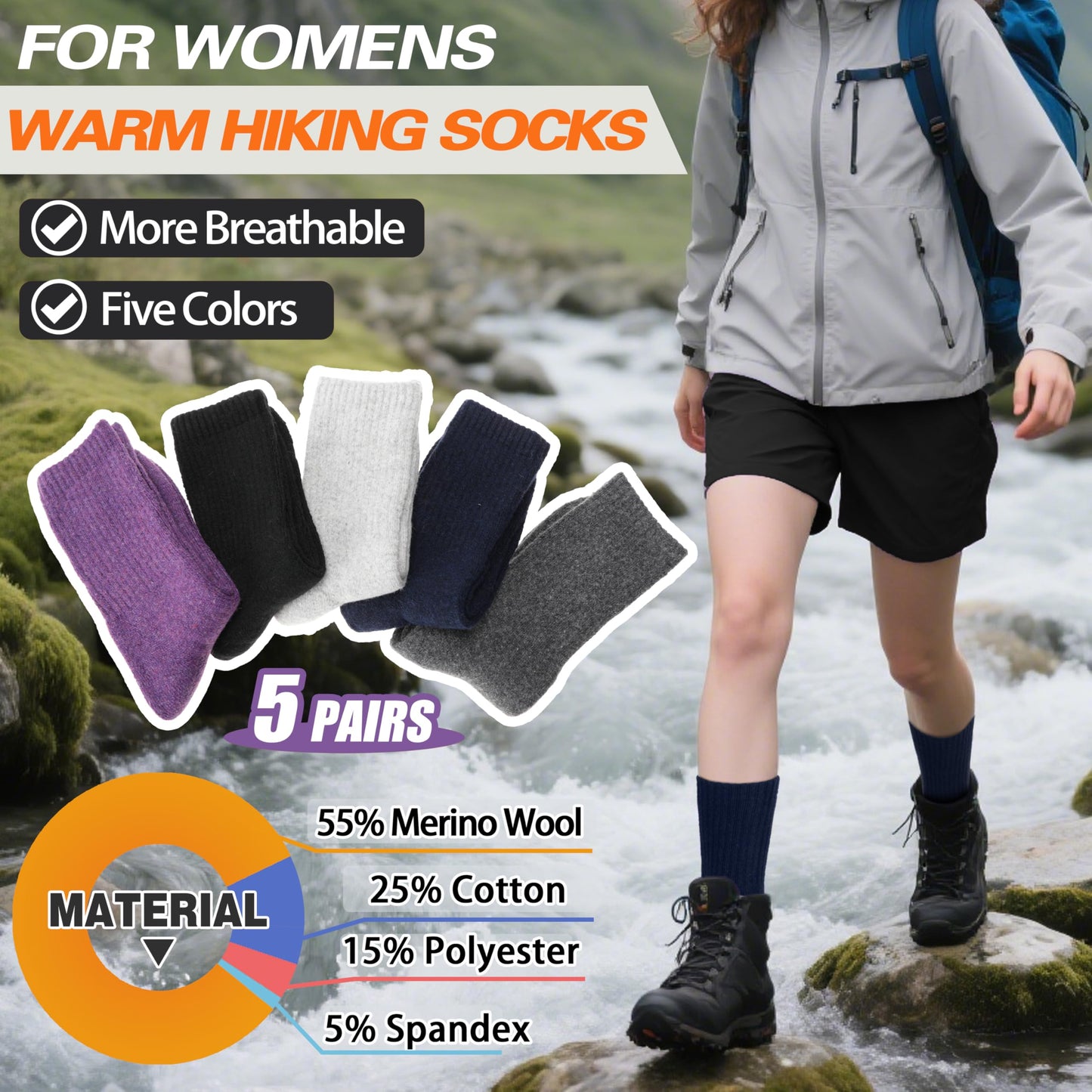 Sandsuced Merino Wool Socks for Women Hiking Warm Winter Thick Boot Thermal Cozy Crew Work Soft