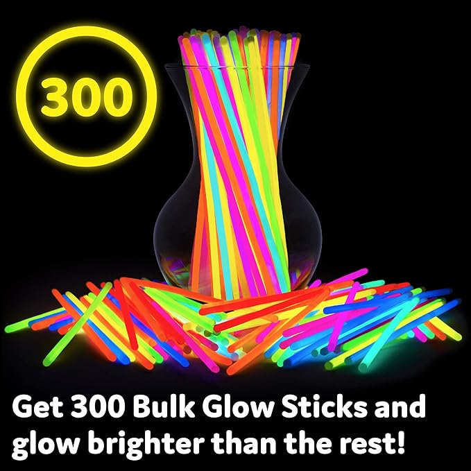 PartySticks Ultra Bright Glow Sticks Bulk Party Supplies 200 Pack - 8" Glow in the Dark Light Up Halloween Party Favors, Glow Decorations, Neon Party Necklaces and Bracelets with Connectors