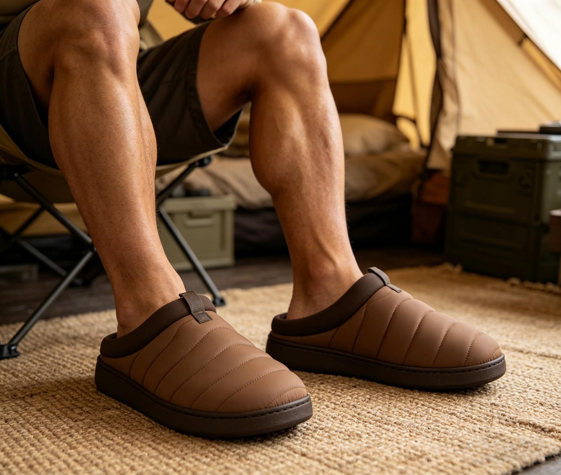 Men's Indoor Outdoor Slip On Campmate Slippers Memory Foam – Slide-in House Shoes, Cool Summer