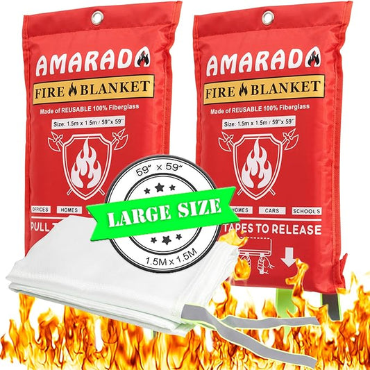 | 2 Pack Emergency Fire Blanket | Large Size 59"x 59" | Ideal for Kitchen, Schools, Offices, Cars, Camping, BBQ, Outdoor Activities