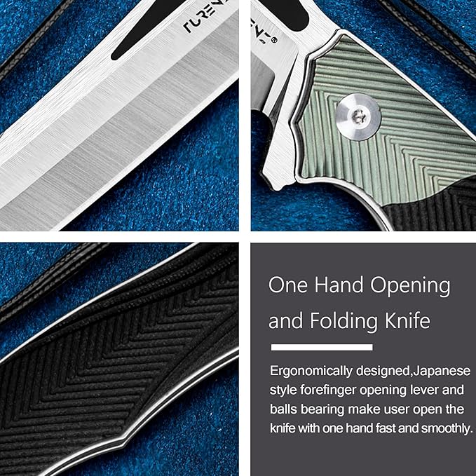 Folding Pocket Knife with Clip, Original sharp folding knife Liner Lock, G10 and Titanium Alloy Handle, Sandvik 14C28N Steel Flipper EDC