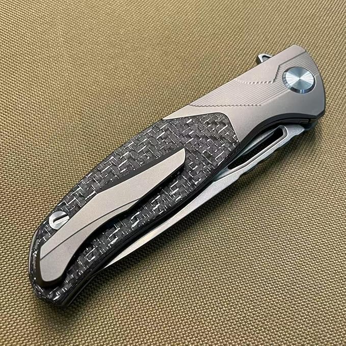 3.75" Customized Pocket knife Frame lock Folding knives Stonewash M390 Blade with Titanium+Carbon Fiber Handle Gift for Husband Son