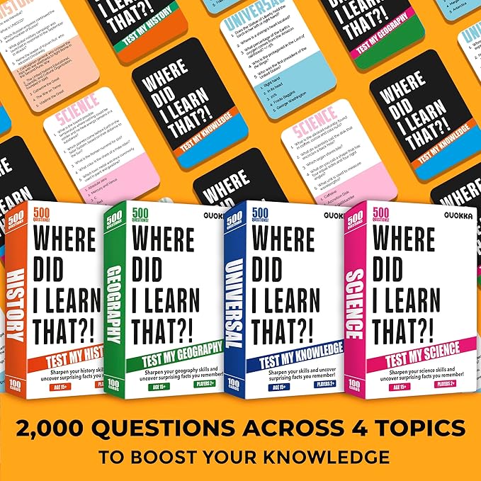 QUOKKA Trivia Card Game with 2000 Questions in Geography, History, Science, and General Knowledge ??Games for Adults, Teens, and Families ??Trivia Cards with Answers ??Great Board Games