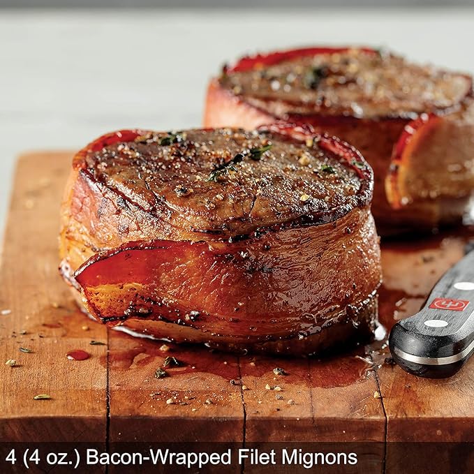 Omaha Steaks Ultimate Gift Package (4 Bacon-Wrapped Filet Mignons, 4 PureGround Filet Mignon Burgers, 4 Air-Chilled Chicken Breasts, 4 Gourmet Jumbo Franks, 4 Individual Scalloped Potatoes, 4 Caramel Apple Tartlets, 1 jar Omaha Steaks Seasoning)