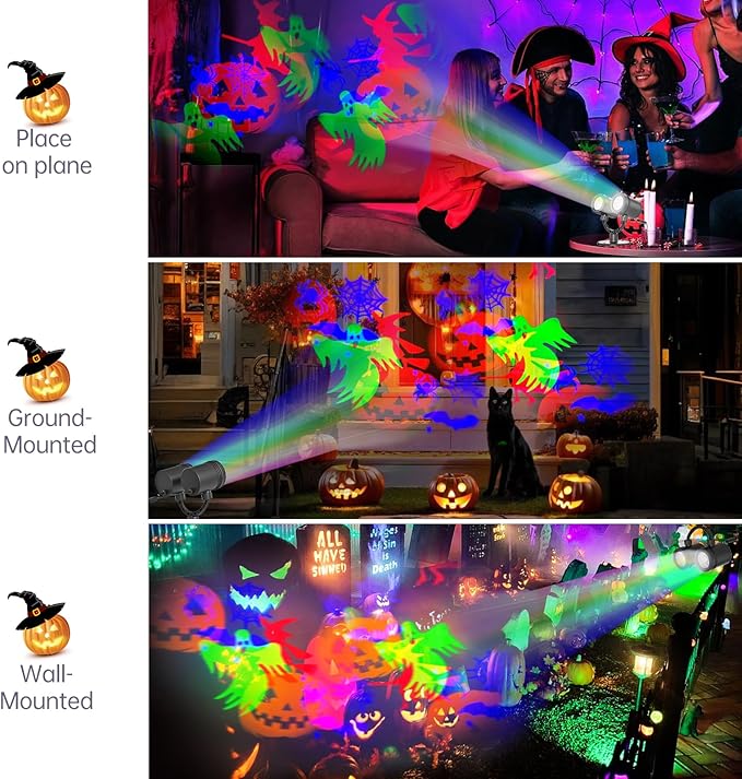 Halloween Projector Outdoor Waterproof Dynamic with Glowing Spiders Bats Waterproof Double Head Halloween Projector Lights Holiday for Decoration Yard Wall Party