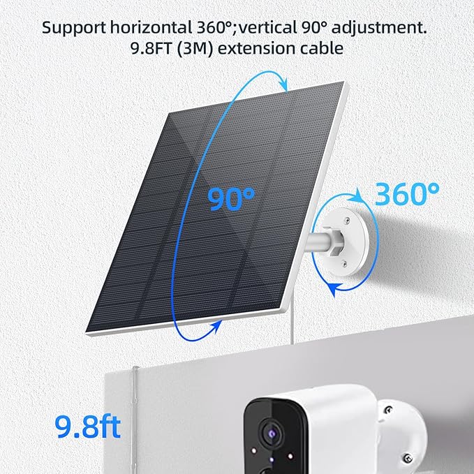 2PC 5W Solar Panel for Security Camera, Solar Panel with Micro USB & USB-C Port for DC 5V Outdoor Rechargeable Battery Camera, IP65 Waterproof, 360° Adjustable Security Mount, 9.8ft Cable