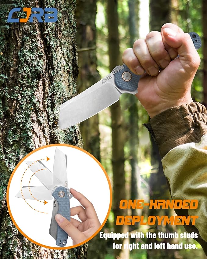 CJRB Crag Tactical Knife,Cleaver Pocket Folding Knife with Stonewash AR-RPM9 Steel Blade and G10 Handle for Men Outdoor, Survival, Camping and EDC (J1904R),Blue